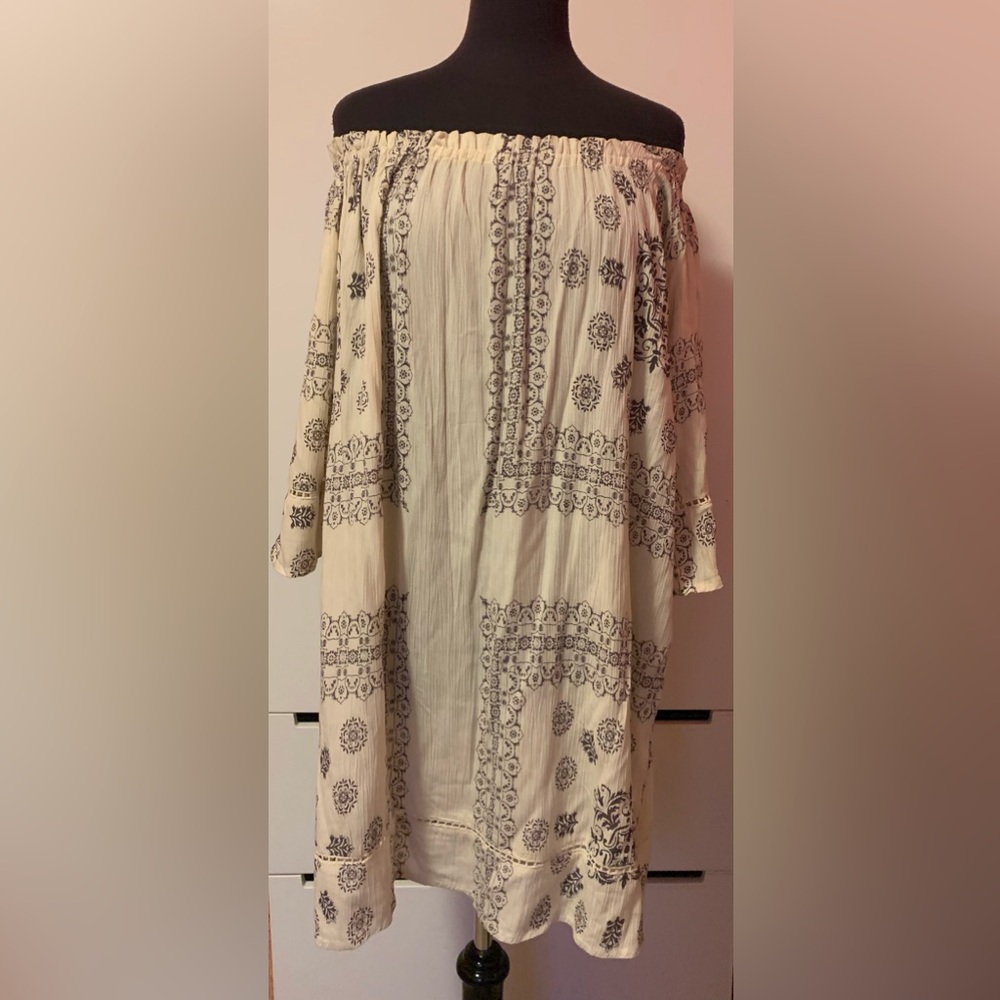 Exist Brand, NWT, Beige/Charcoal Boho Dress, Size: Large